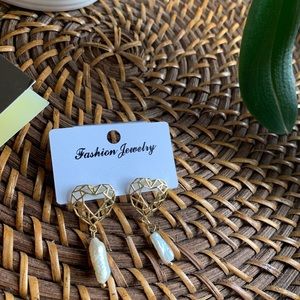 Dolce Hill-  Pearl Heart Drop Earrings